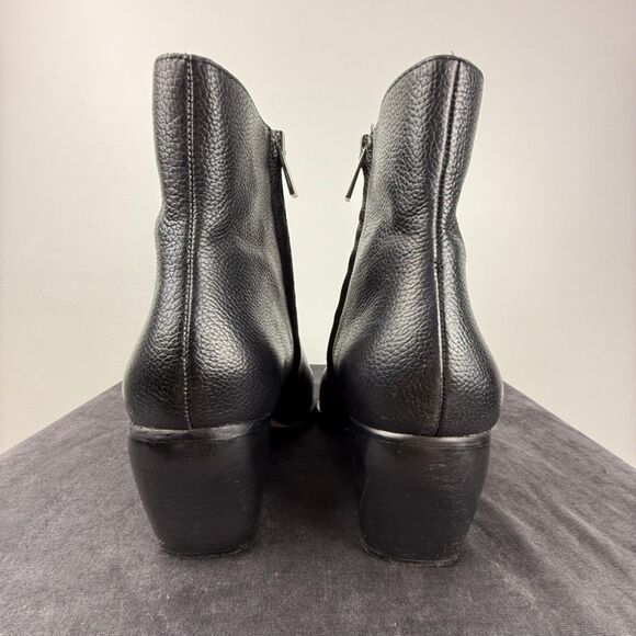 Enzo Angiolini Black Leather Pointed Toe Block Heel Ankle Boots - Picture 3 of 10